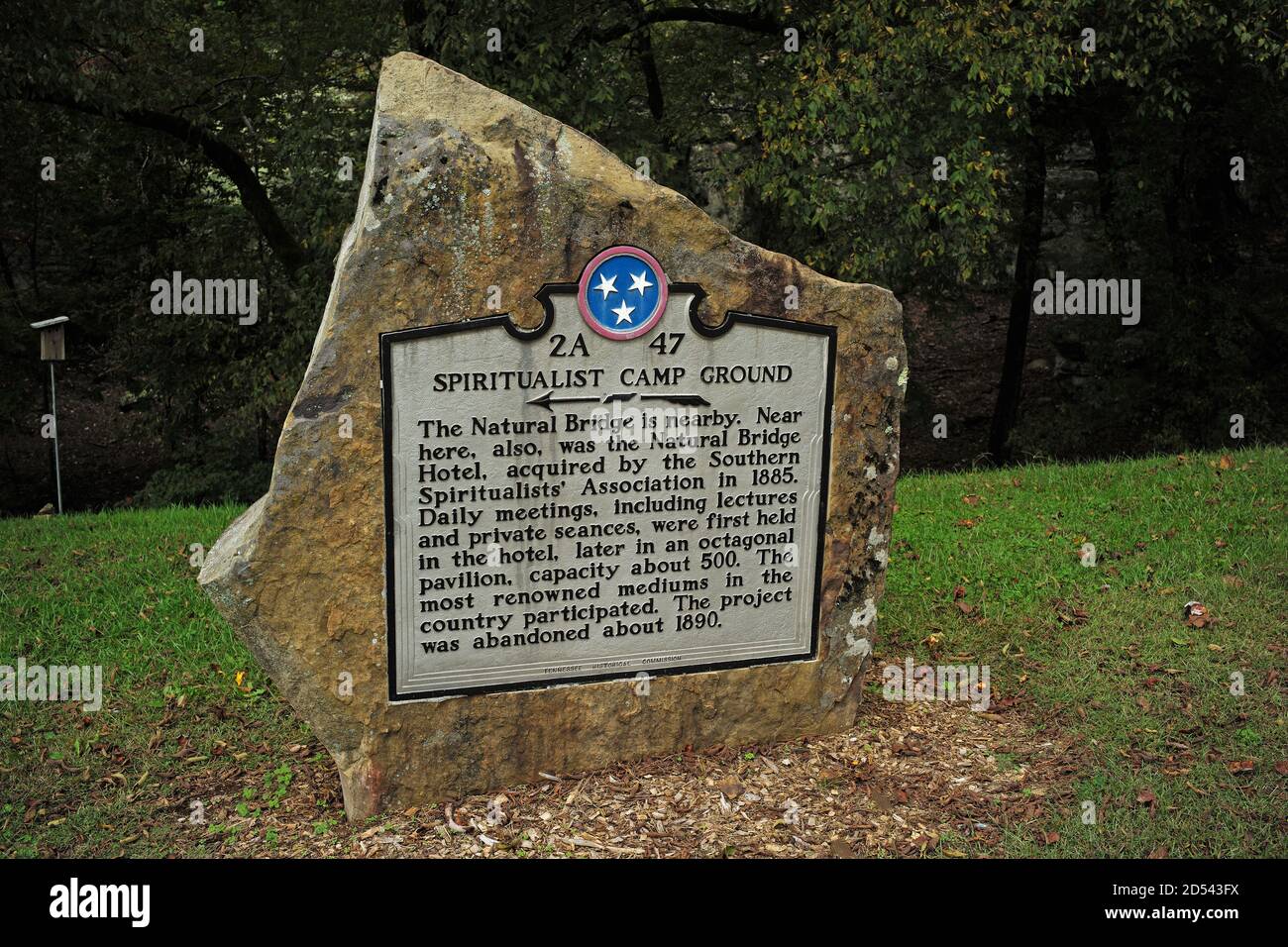 Terrain de camping spiritualiste marqueur historique sur Lookout Mountain, Tennessee. Banque D'Images