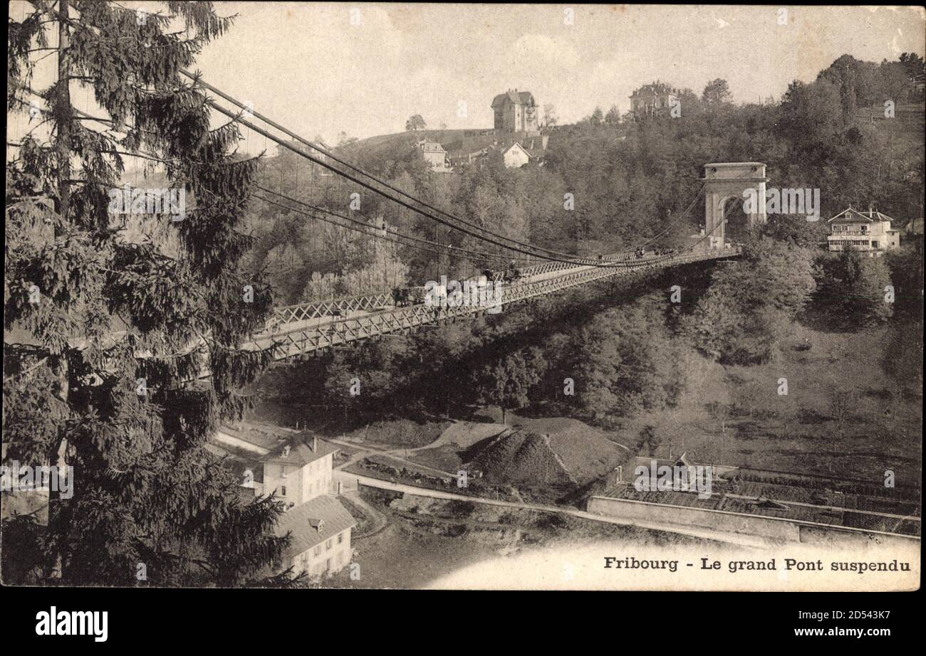 Fribourg Freiburg Stadt Schweiz, le grand Pont suspendu, Hängebrücke | utilisation dans le monde entier Banque D'Images