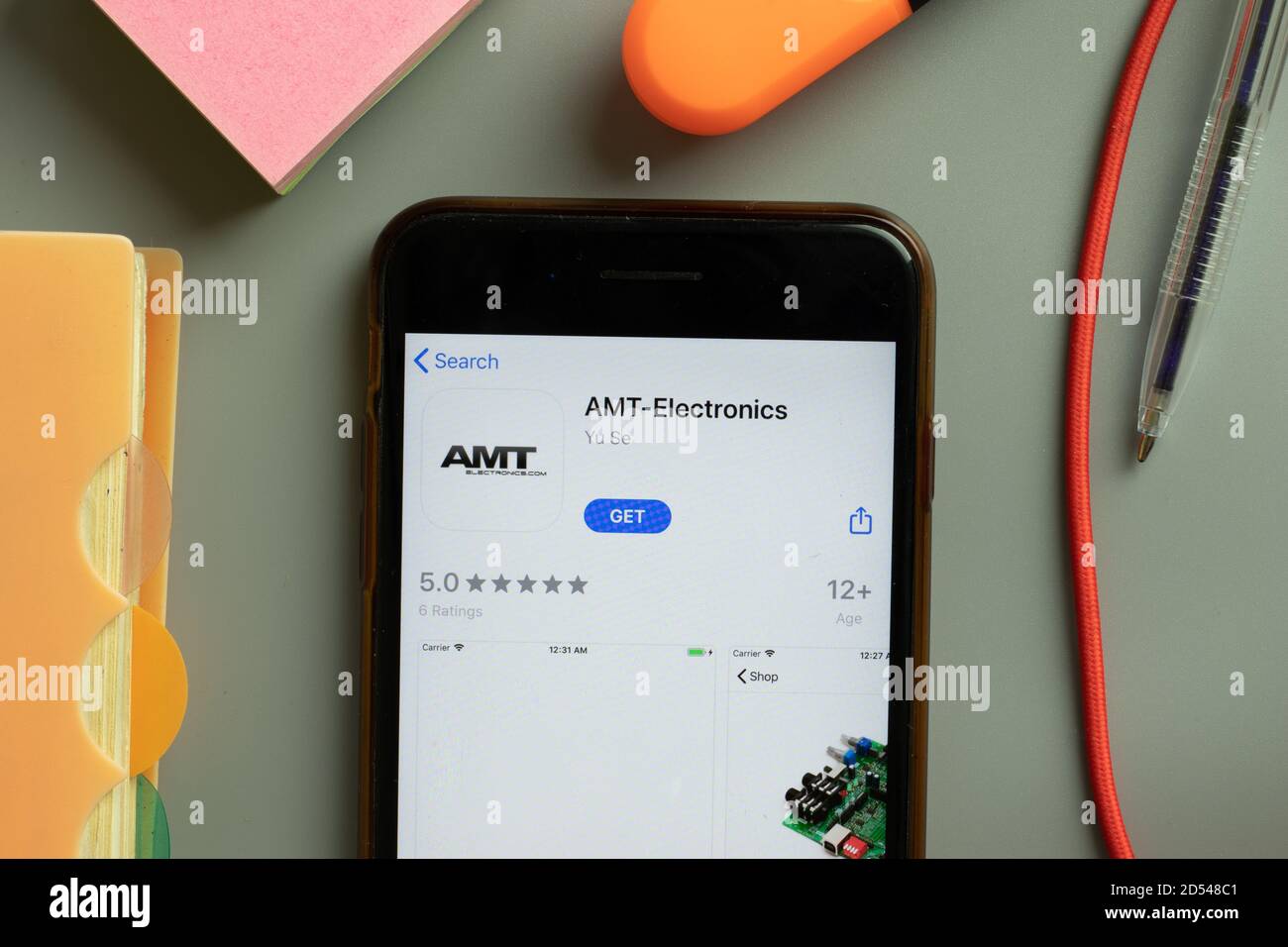New York, États-Unis - 29 septembre 2020 : logo de l'application mobile AMT Electronics sur l'écran du téléphone, illustration éditoriale Banque D'Images