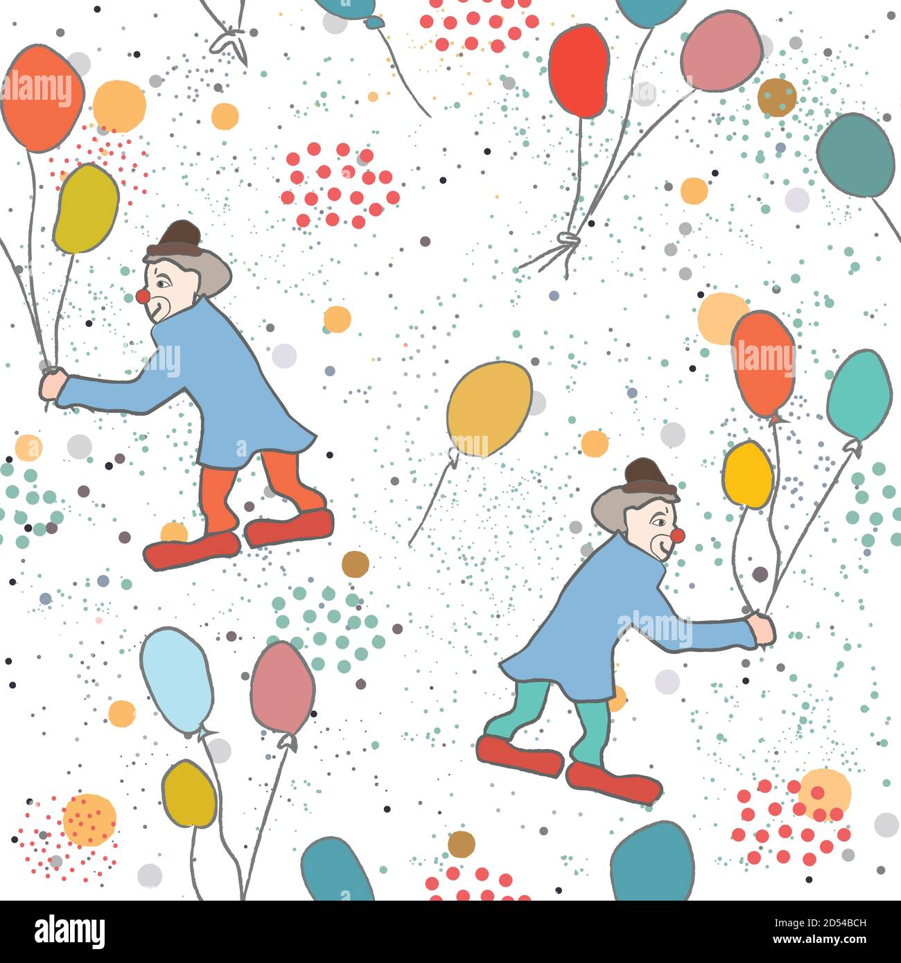 Hand Drawn Seamless Pattern avec clown et ballons.Idéal pour mariage cartes, cartes postales, t-shirts, invitations, brochures, affiches, don wrappin Illustration de Vecteur