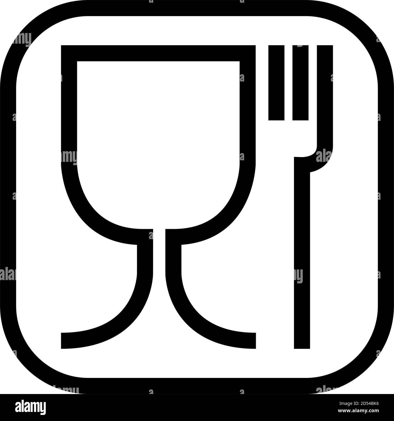 Symbole de sécurité alimentaire. L'icône internationale pour les matériaux sans danger pour la nourriture est un verre à vin et un symbole de fourchette. Grande version en cube-rond . Illustration de Vecteur