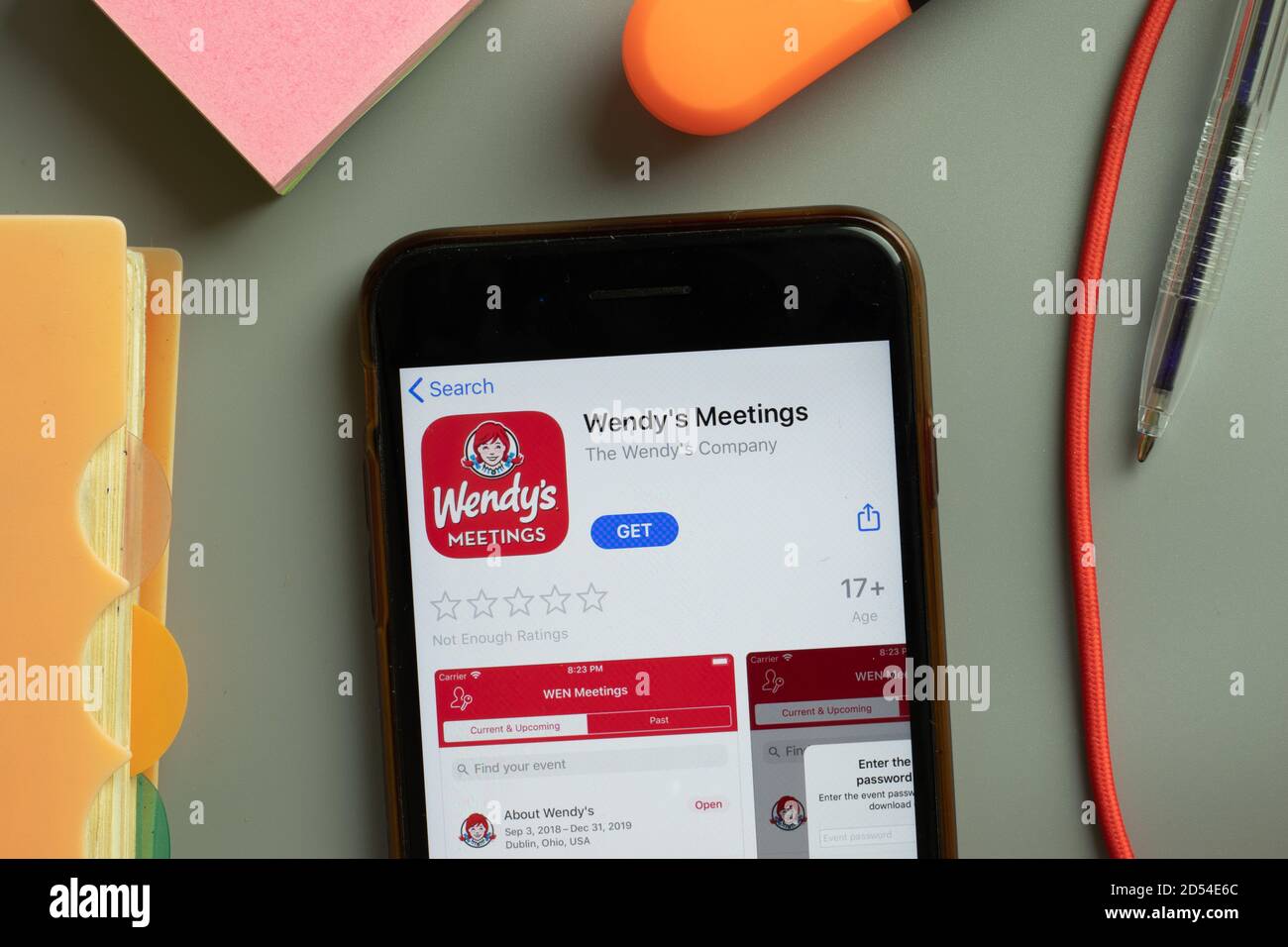 New York, États-Unis - 29 septembre 2020 : logo de l'application mobile Wendy Meetings Wendys sur l'écran du téléphone, illustration éditoriale Banque D'Images