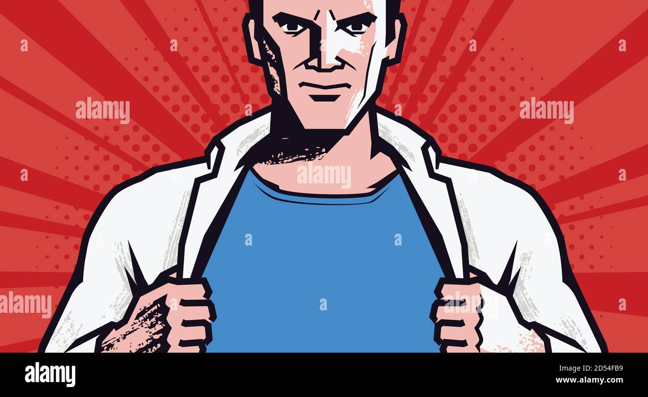 Super homme fort dans le style comic pop art. Homme d'affaires leader illustration vectorielle Illustration de Vecteur