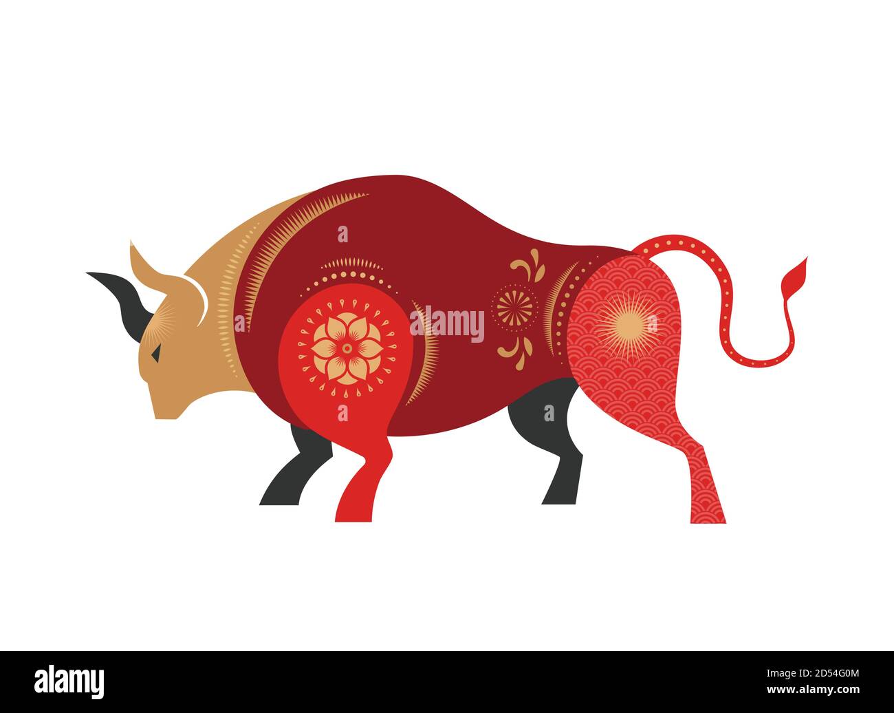 Nouvel an chinois 2021 année du boeuf, symbole du zodiaque chinois Illustration de Vecteur