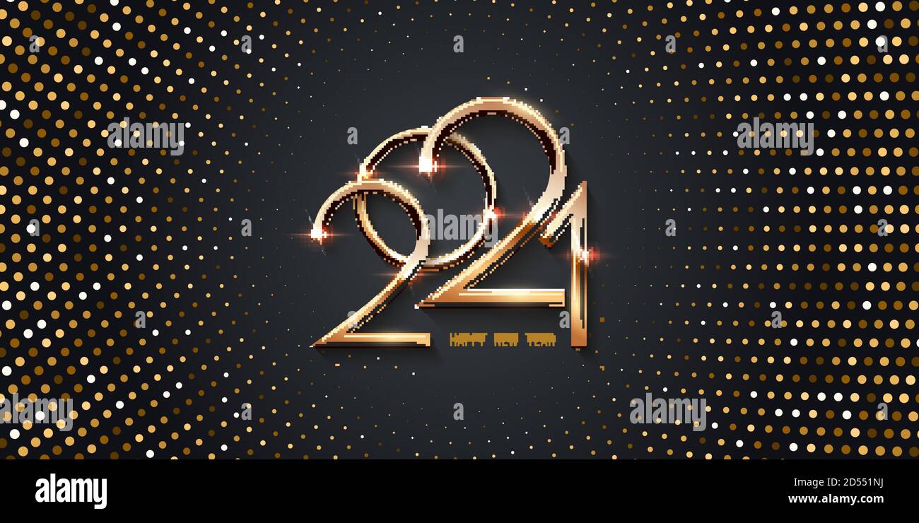 Carte bonne année 2021 avec fond demi-ton. Briller avec des numéros et des points étincelants. Illustration du scénario de fête de l'accueil. Joyeux vacances Illustration de Vecteur