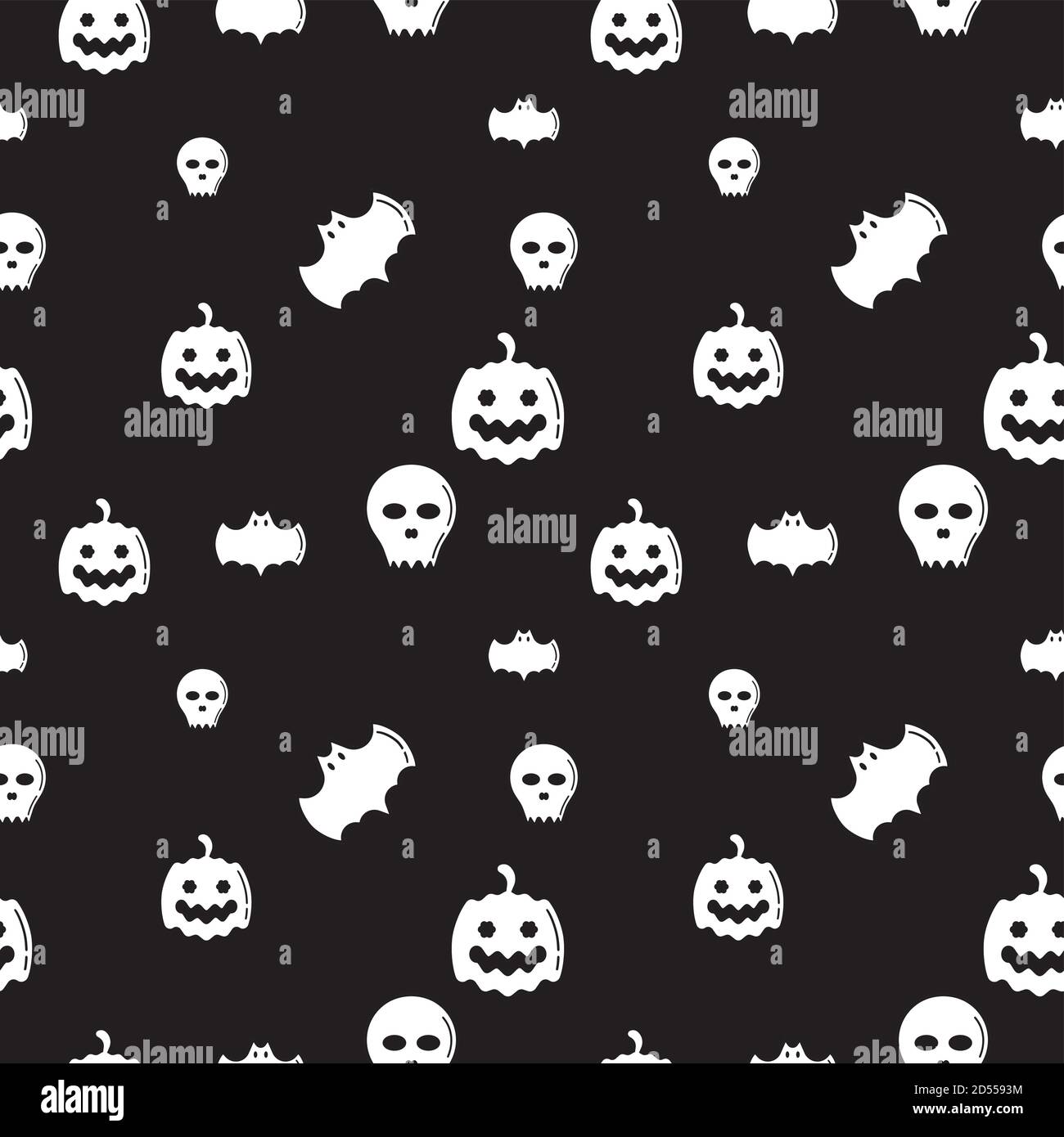Texture de la forme du crâne, de la Bat et de la citrouille. Modèle de motif sans couture. Thème monochrome, noir et blanc. Illustration vectorielle Illustration de Vecteur