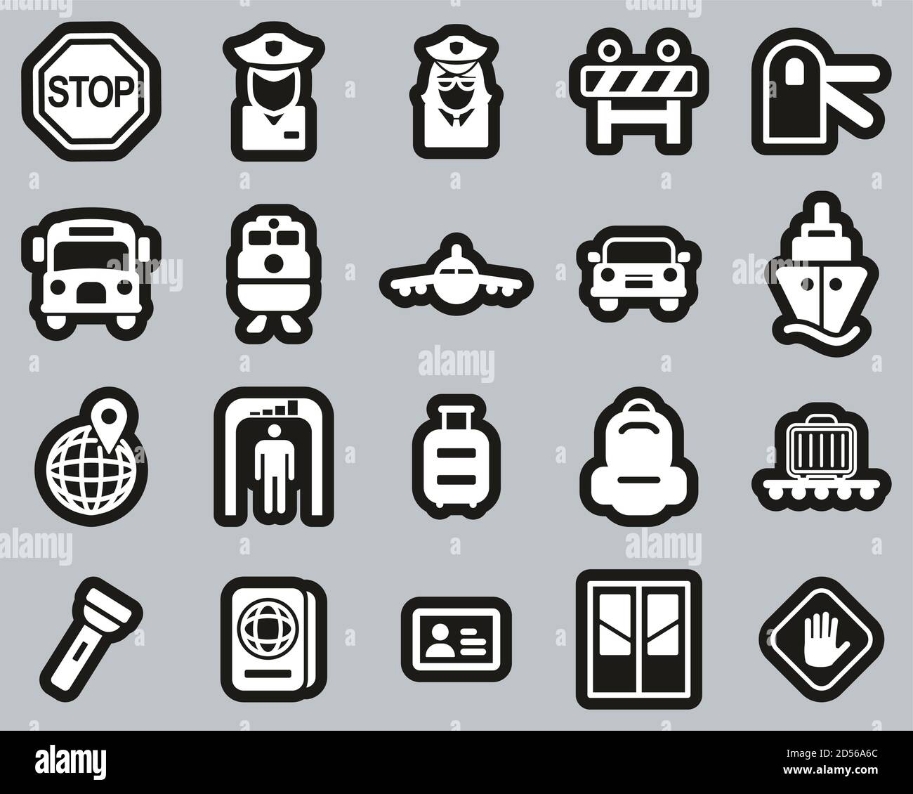 Border Crossing Icons White on Black Sticker Set Big Illustration de Vecteur