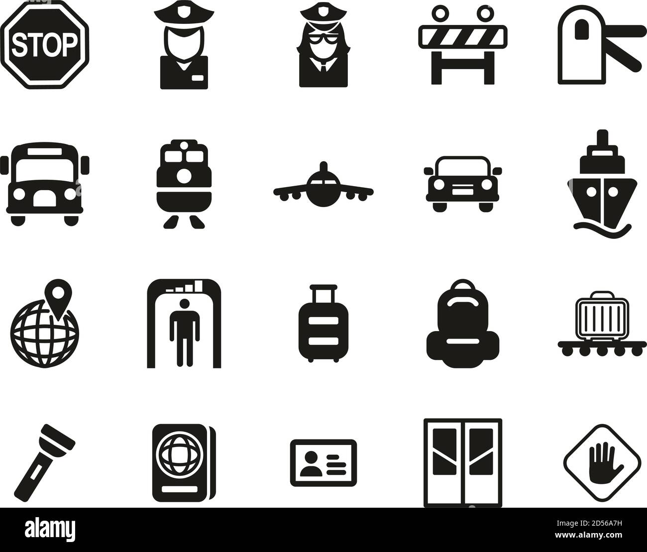 Icônes de passage frontaliers Big Set Noir & Blanc Illustration de Vecteur