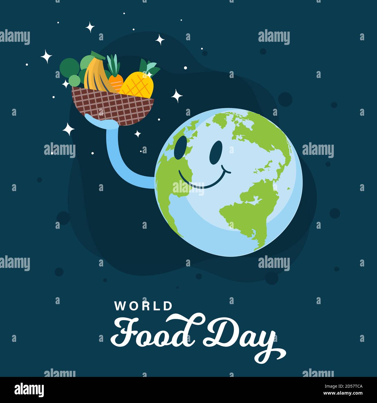 Affiche de la Journée mondiale de l'alimentation avec Terre et panier de fruits, vecteur Illustration de Vecteur
