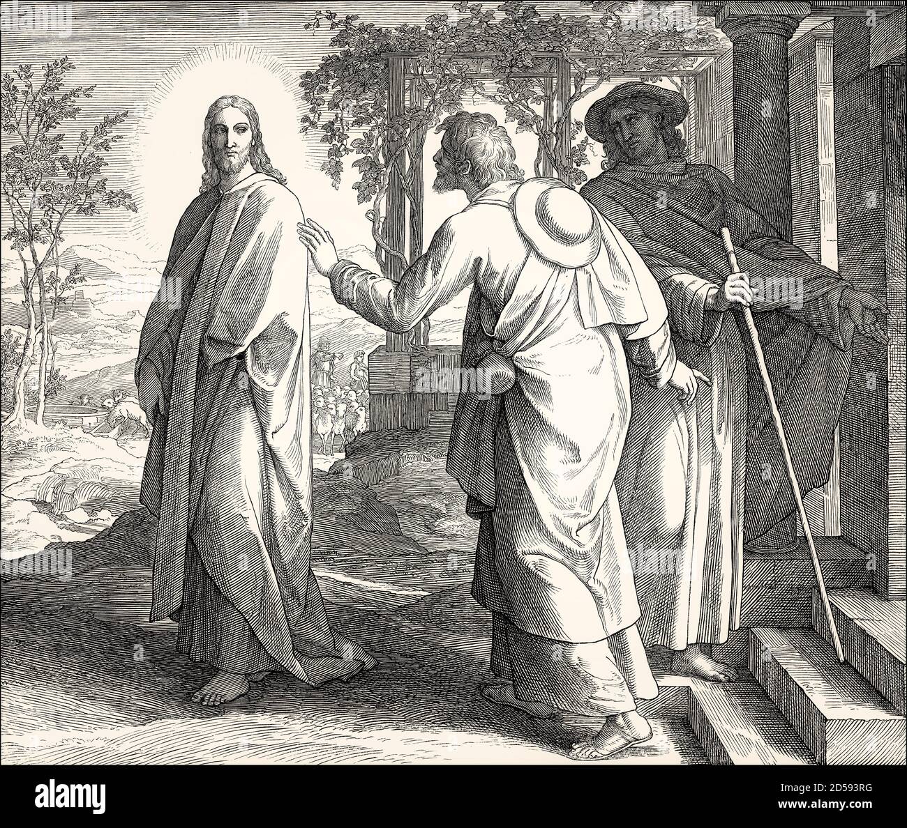 La route vers l'apparition d'Emmaüs, Nouveau Testament, par Julius Schnorr von Carolsfeld, 1860 Banque D'Images