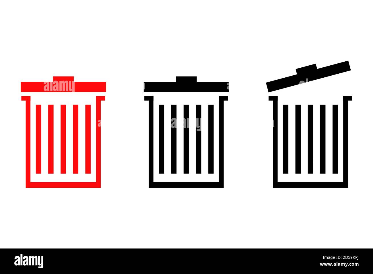 Collection d'icônes de la corbeille comprenant une corbeille ouverte, fermée et pleine. Illustration de Vecteur