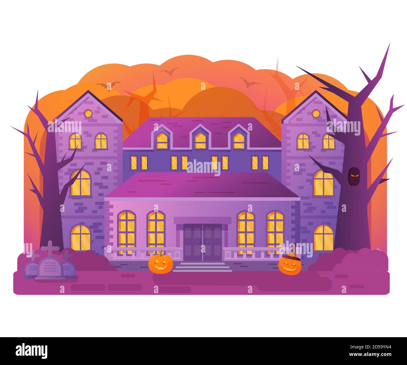 Maison d'Halloween. Vieux cimetière grapierre. Histoire d'horreur. Illustration de Vecteur