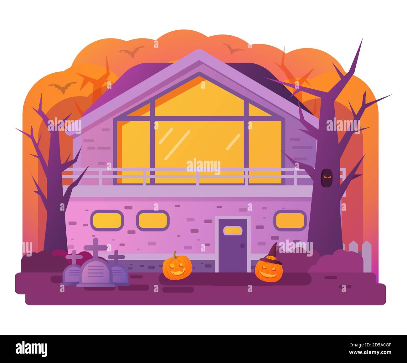 Maison d'Halloween. Vieux cimetière grapierre. Histoire d'horreur. Illustration de Vecteur