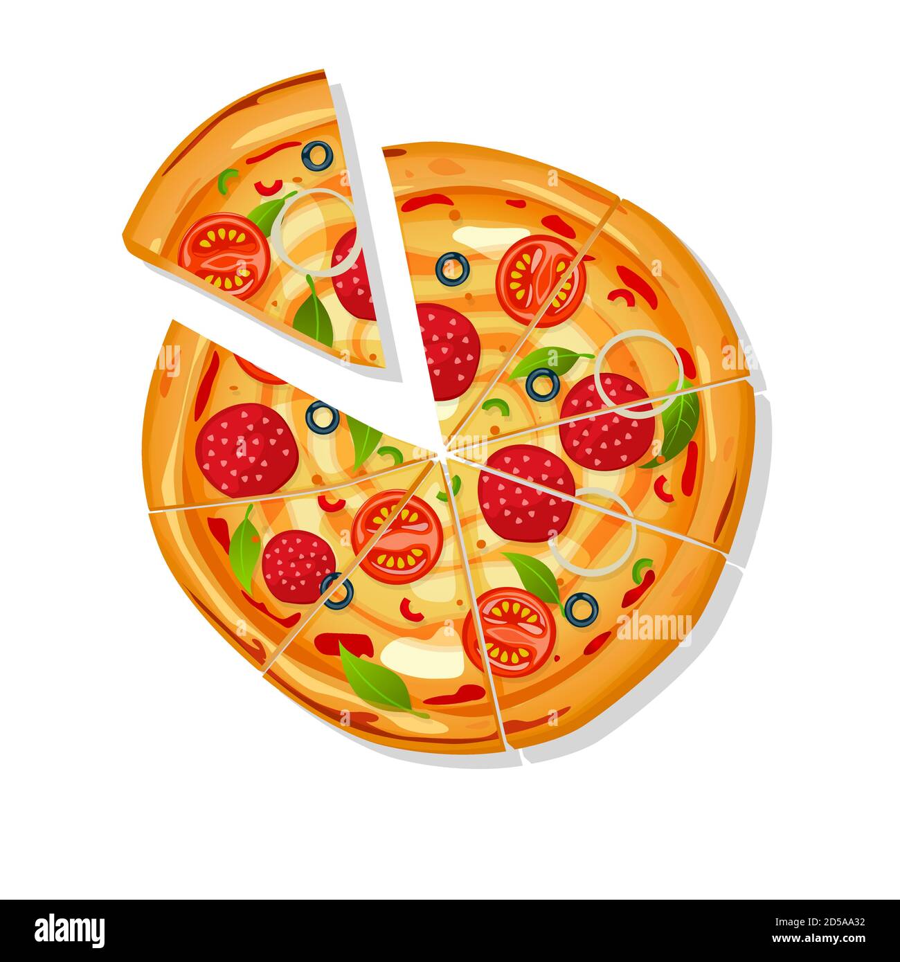 Dessin animé vectoriel de pizza en tranches sur fond blanc Illustration de Vecteur