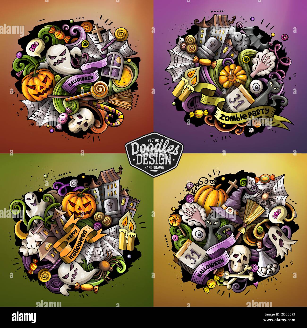 Ensemble d'illustrations pour chien à dessin animé Halloween Illustration de Vecteur