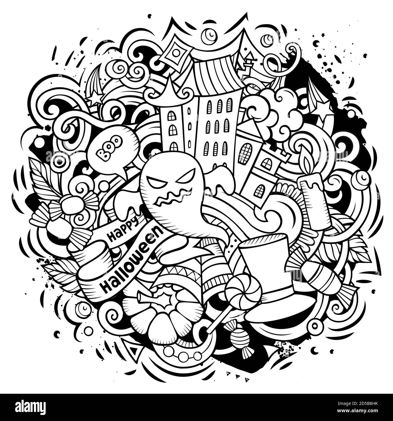 Dessin animé vectoriel gribouillages joyeux Halloween illustration. Illustration de Vecteur