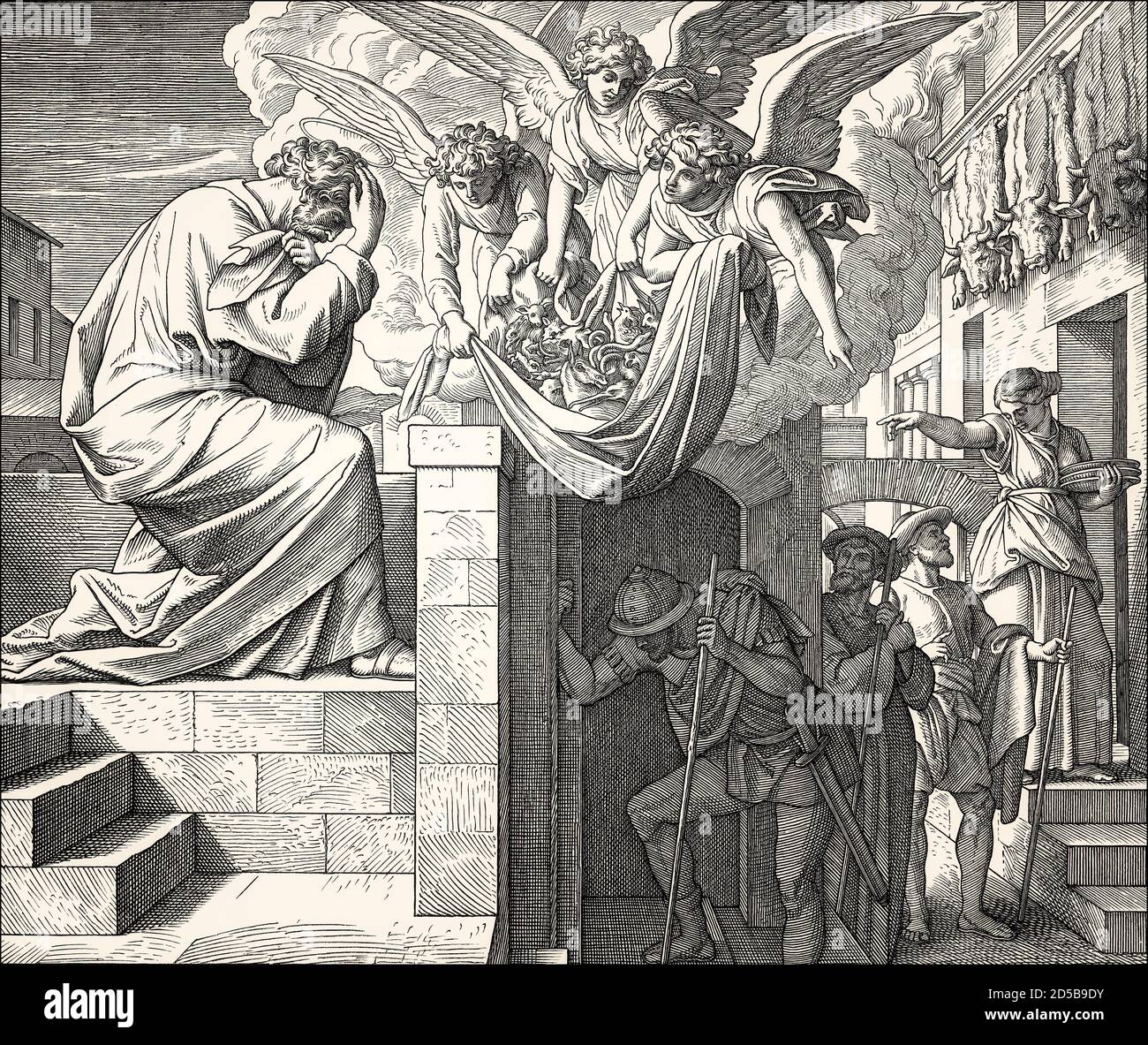 La vision de Saint Pierre d'une feuille avec des animaux, Nouveau Testament, par Julius Schnorr von Carolsfeld, 1860 Banque D'Images