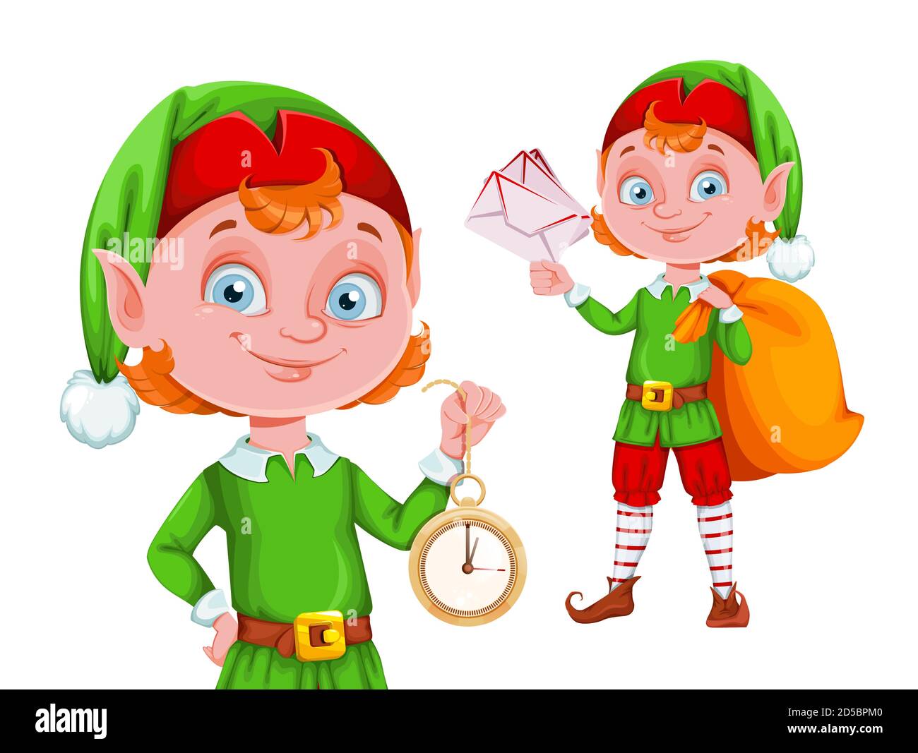 Adorable personnage de dessin animé d'orf de Noël, ensemble de deux poses. Joyeux Noël et Bonne Année. Illustration vectorielle Illustration de Vecteur