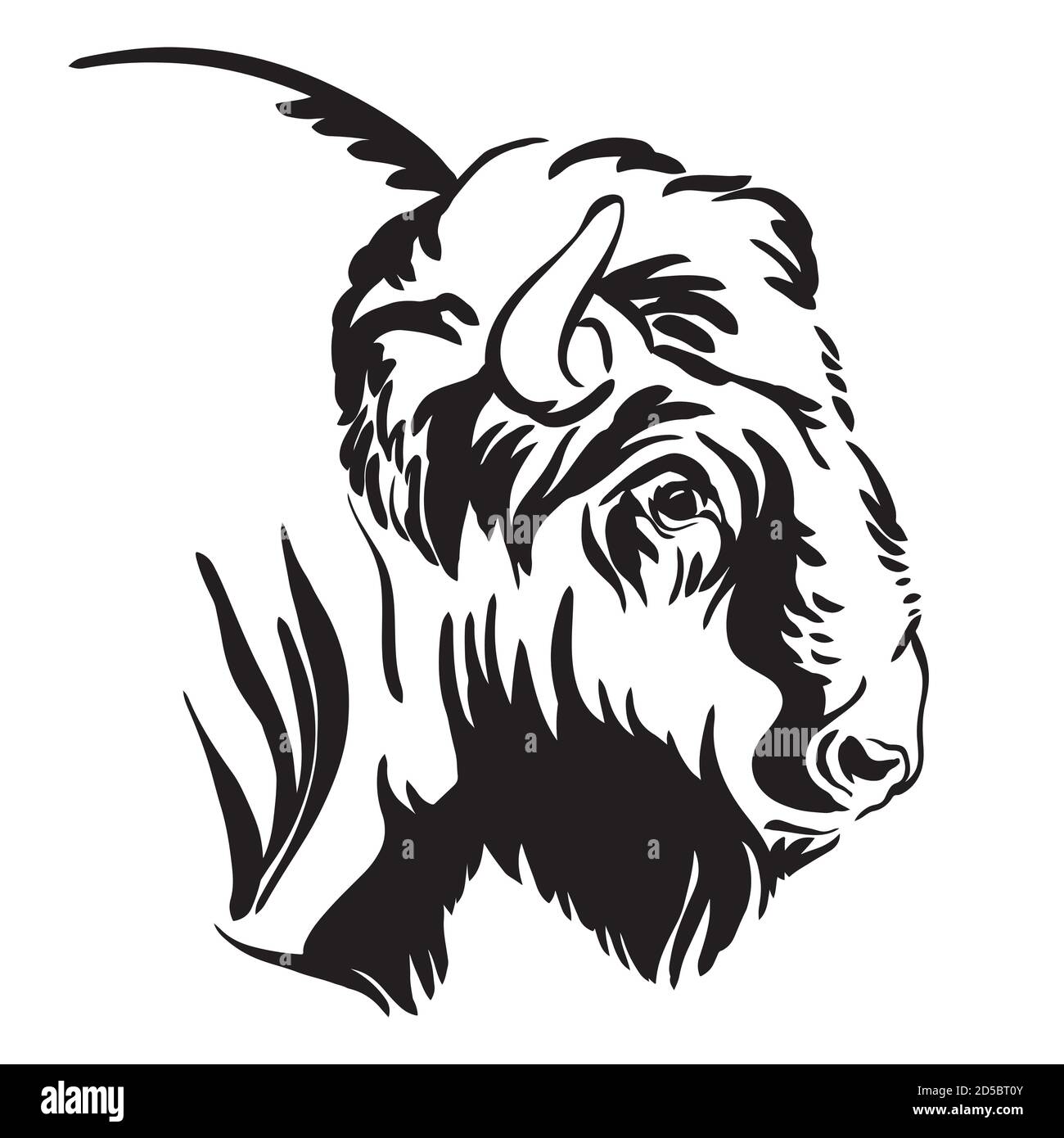 Portrait décoratif de l'illustration vectorielle de bison en noir isolée sur fond blanc. Image de modèle de gravure de taureau pour l'étiquette, le logo, le dessin Illustration de Vecteur