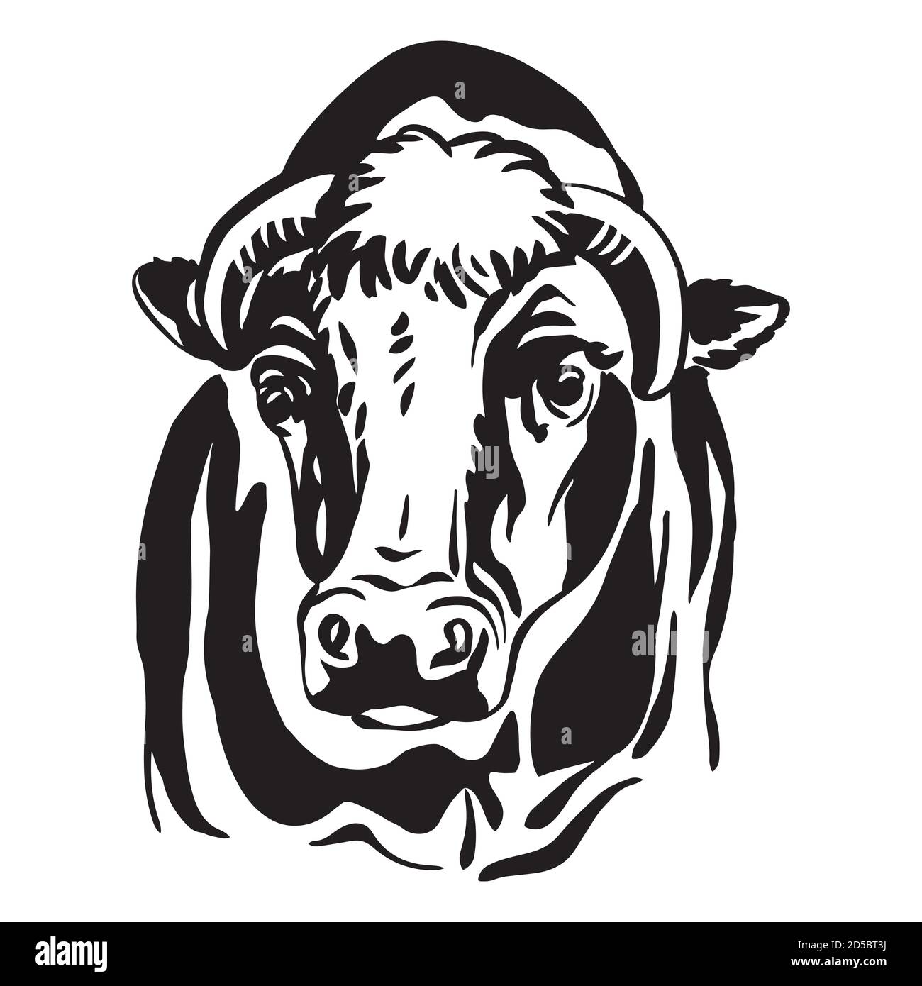 Portrait abstrait décoratif de l'illustration du vecteur taureau en noir isolé sur fond blanc. Image de modèle de gravure de vache pour étiquette, logo, Illustration de Vecteur