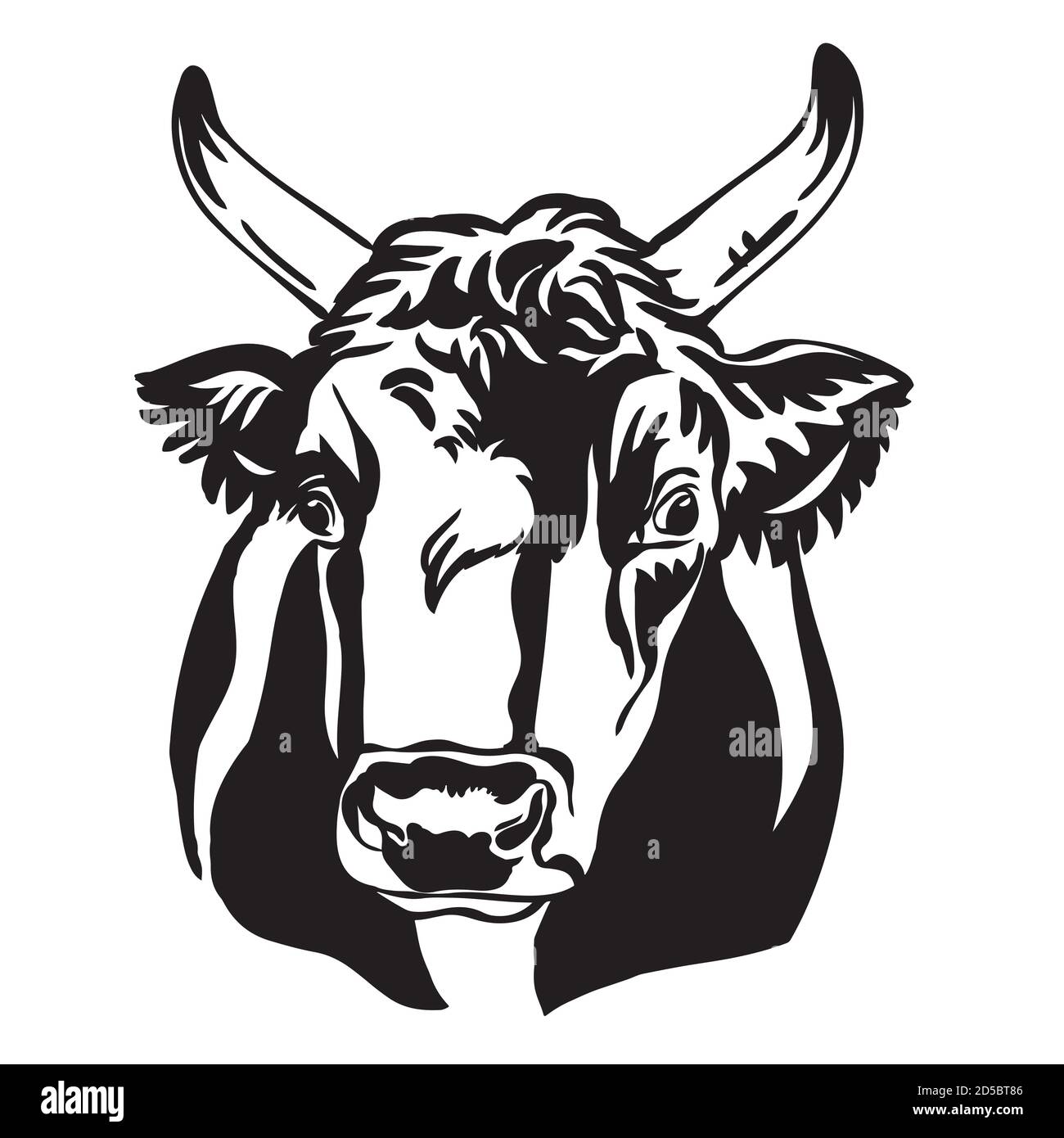 Portrait décoratif de l'illustration vectorielle de portrait de taureau de couleur noire isolée sur fond blanc. Image de modèle de gravure pour l'étiquette, le logo, la conception Illustration de Vecteur