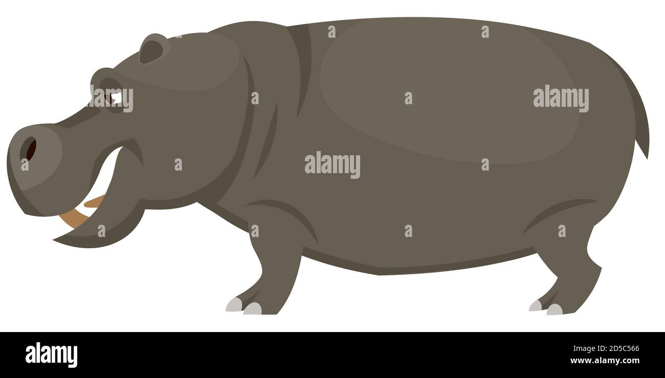 Vue latérale de l'hippopotame debout. Animal africain de style caricature. Illustration de Vecteur