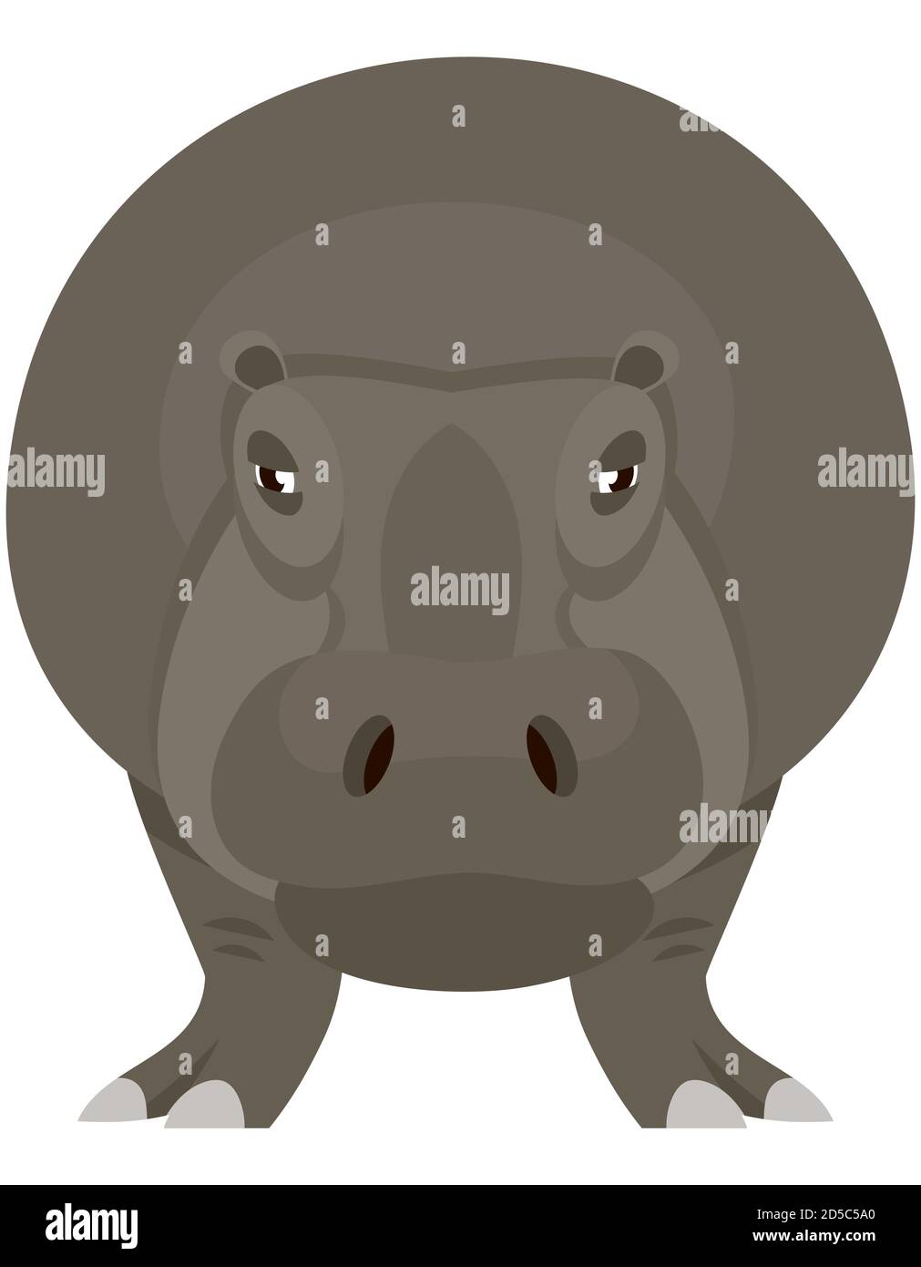 Vue sur l'avant de l'hippopotame. Animal africain de style caricature. Illustration de Vecteur