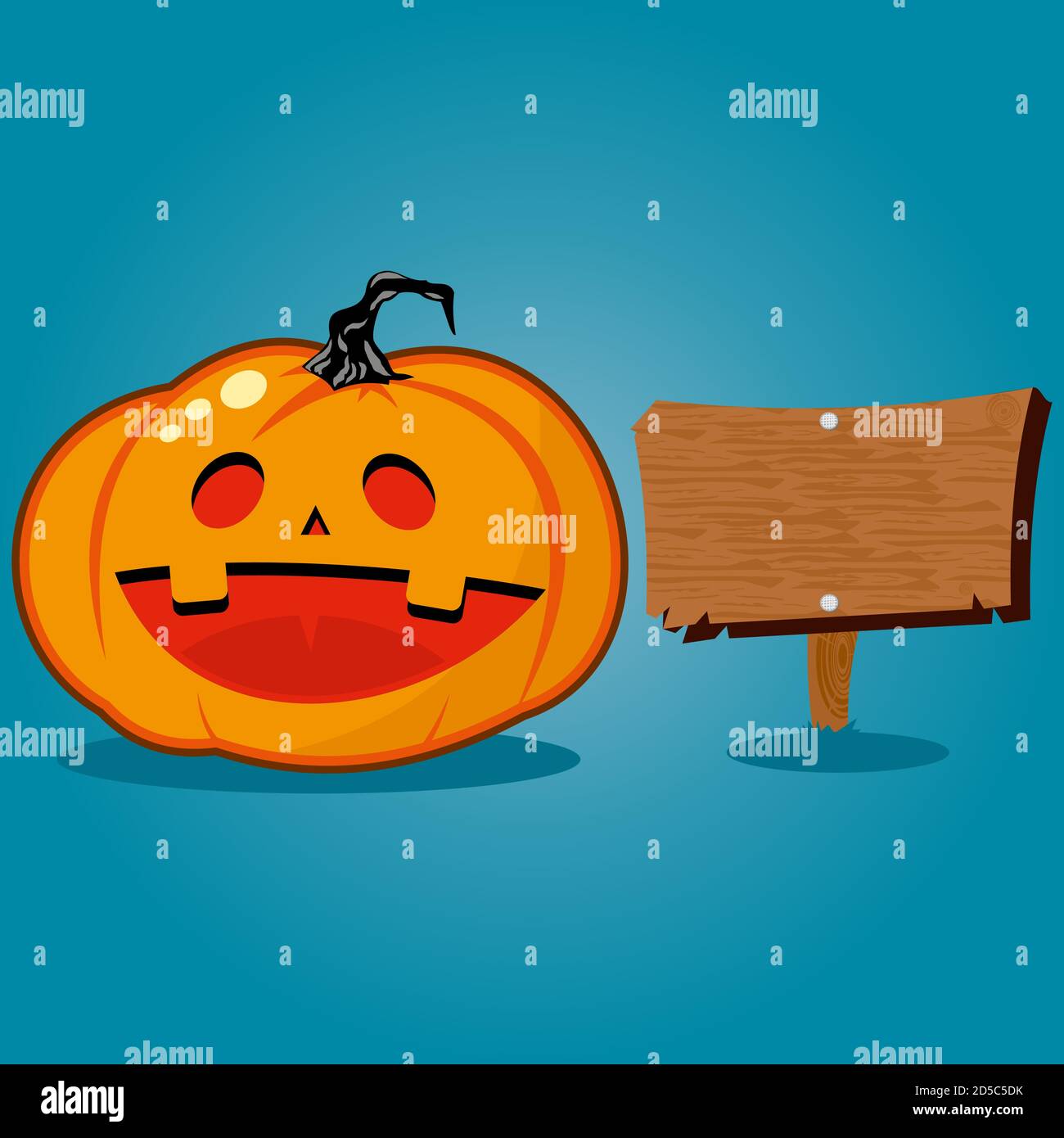 Citrouille souriante avec un personnage de dessin animé vectoriel en bois pour Halloween. Illustration de Vecteur