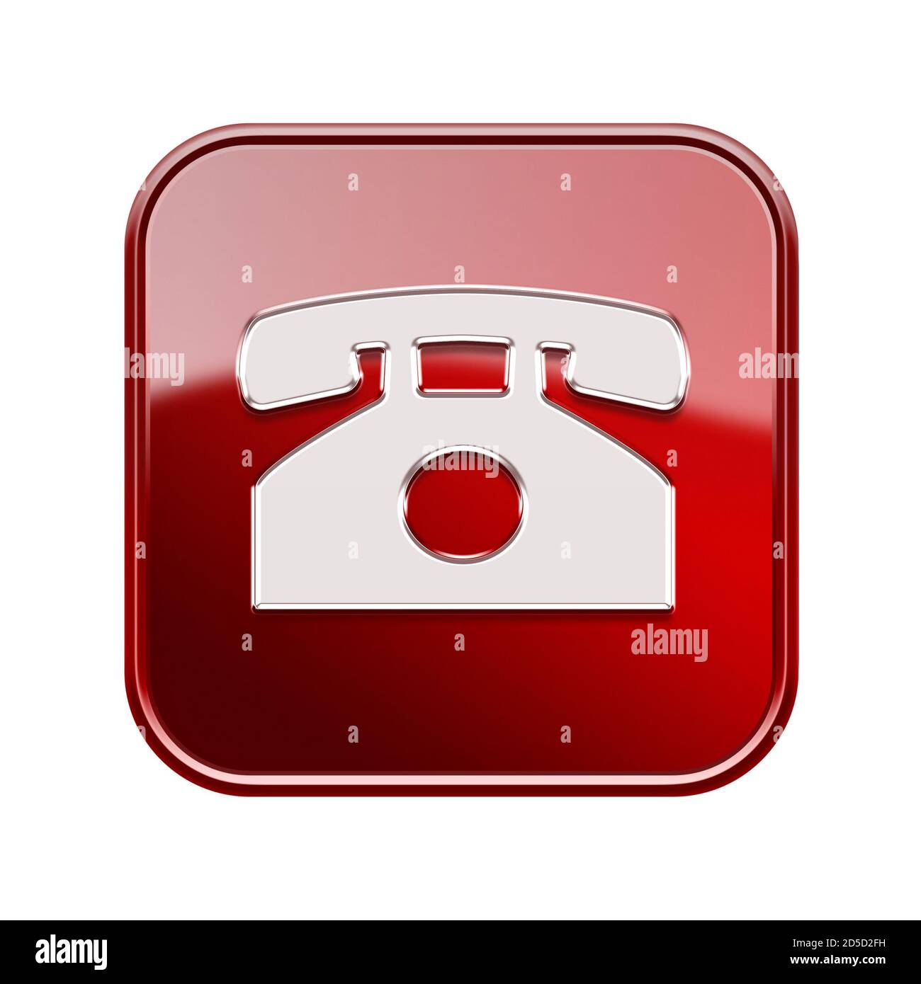 L'icône de téléphone rouge brillant, isolé sur fond blanc Banque D'Images