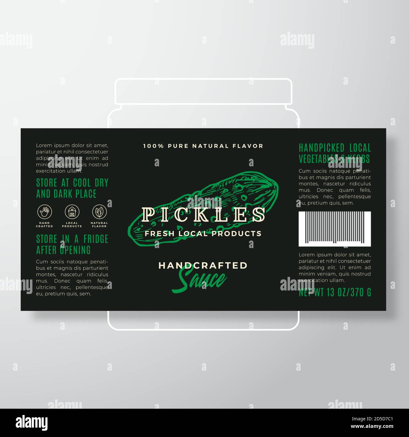 Modèle d'étiquette de sauce aux légumes et aux herbes artisanaux. Résumé Vector Packaging Design Layout. Bannière typographique moderne avec piquet dessiné à la main Illustration de Vecteur