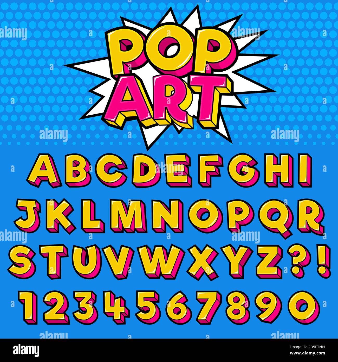 Lettre Alphabet avec chiffres Pop Art style Design Illustration de Vecteur
