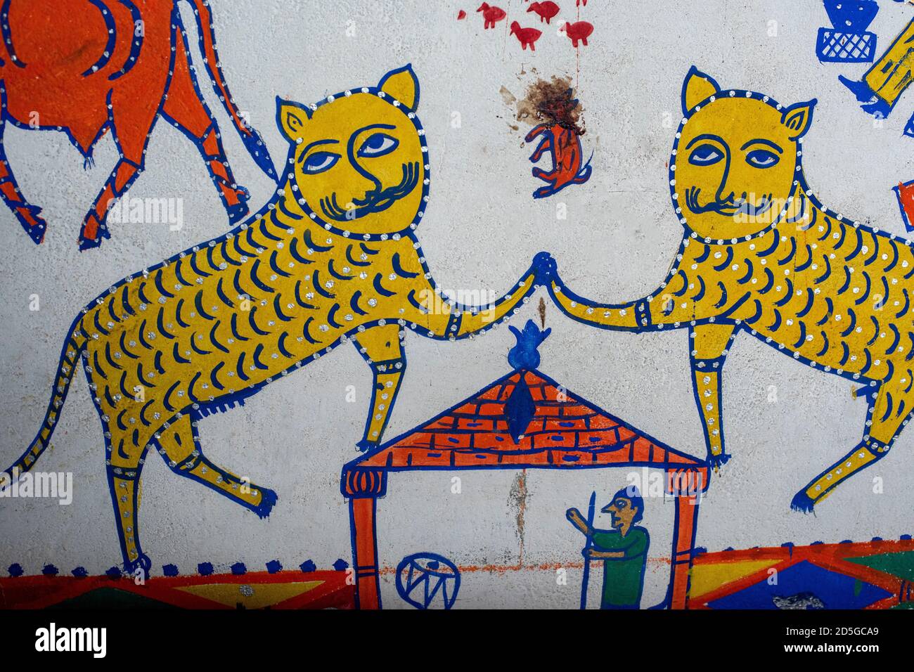 Rathwa Tribe’s Pithora Painting, district de Panchmahal, Gujarat , Inde. Banque D'Images