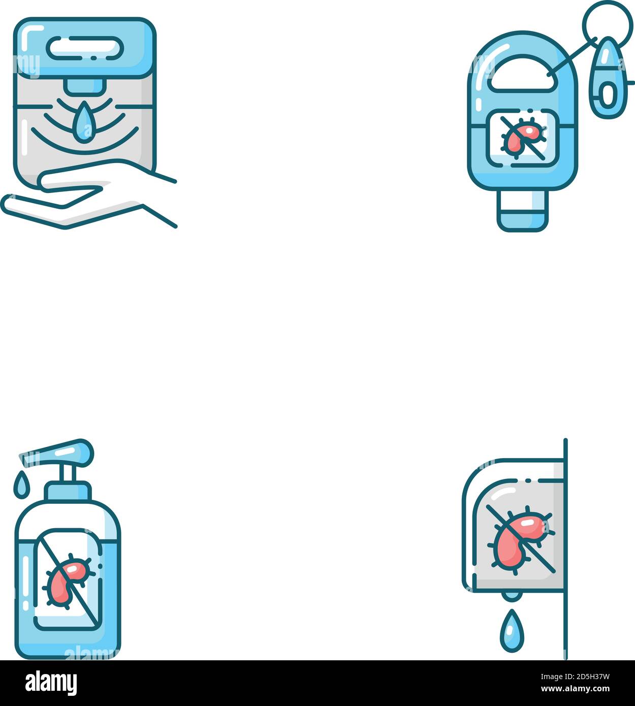 Désinfectant hygiénique pour les mains bleu RVB jeu d'icônes de couleur Illustration de Vecteur