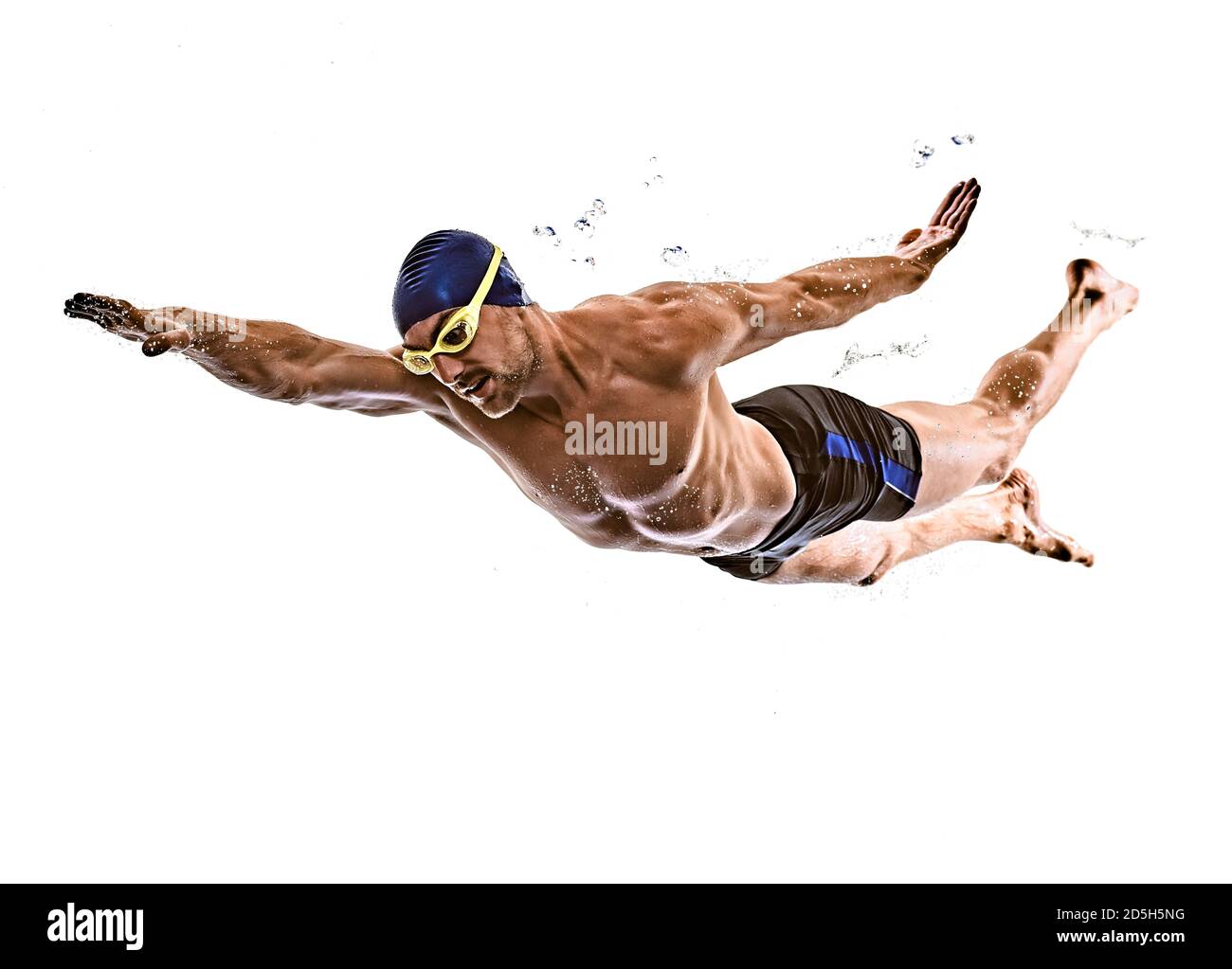 une silhouette de nageur de sport de type caucasien isolée sur fond blanc Banque D'Images