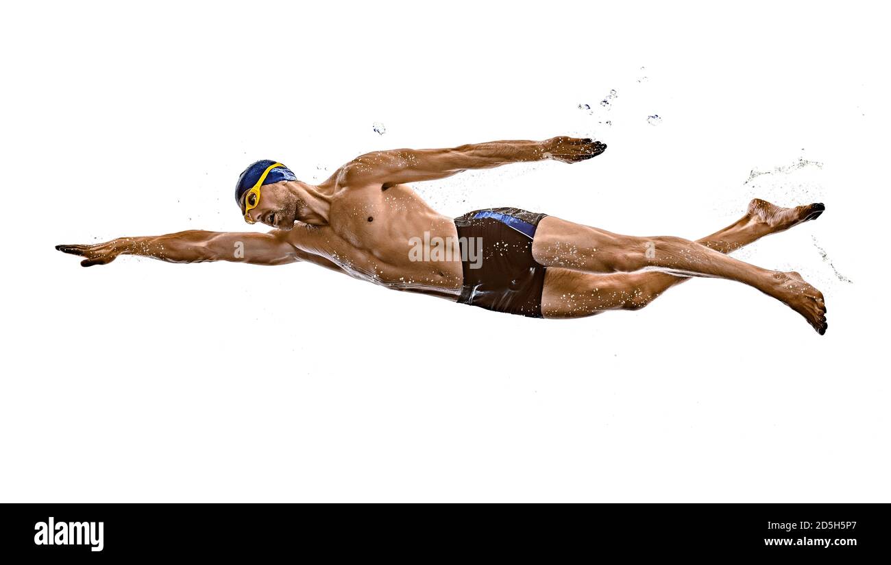une silhouette de nageur de sport de type caucasien isolée sur fond blanc Banque D'Images