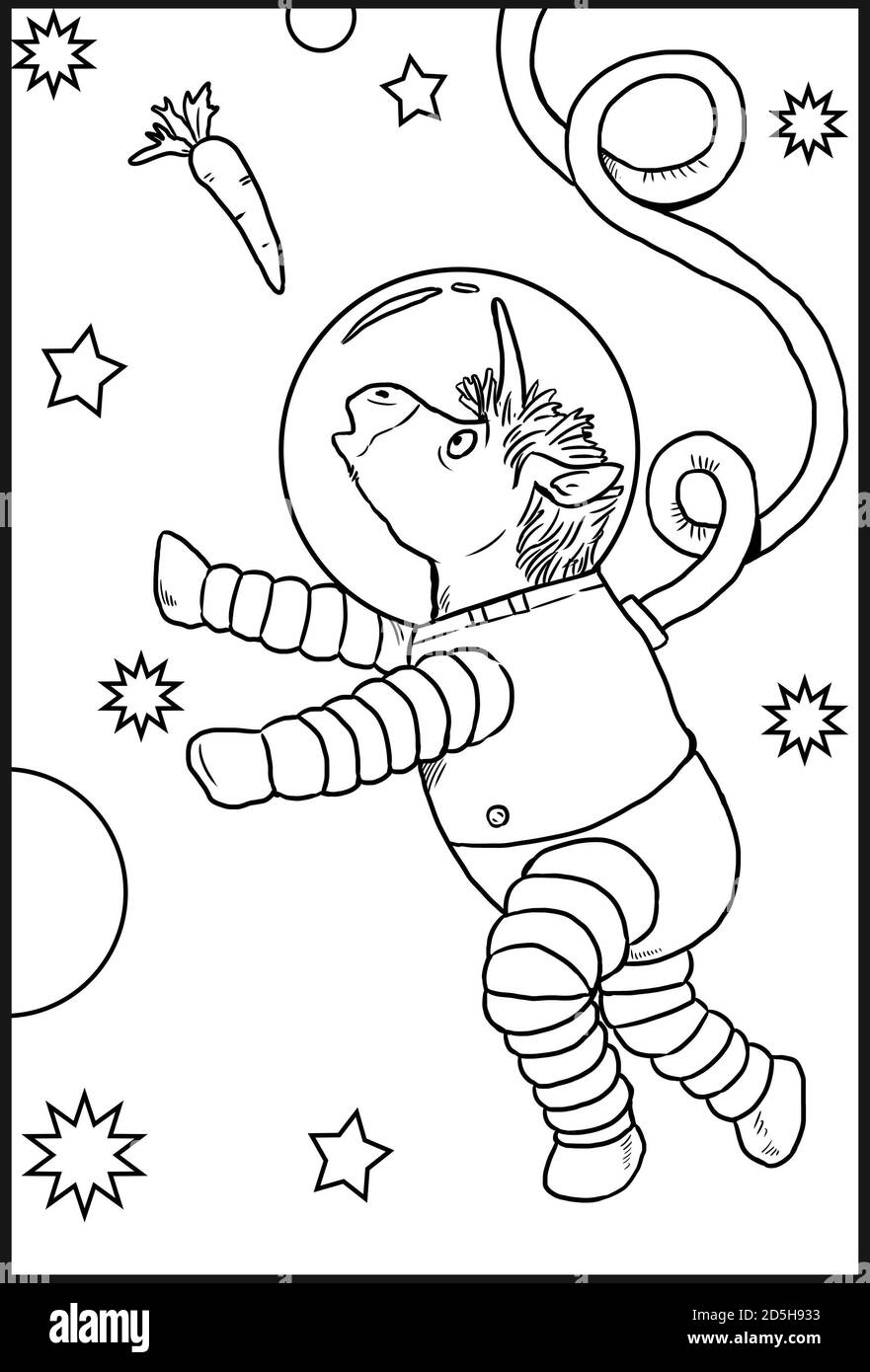 Drôle d'astronaute d'unicorn pour colorier. Page de coloriage pour les amateurs de chevaux. Banque D'Images