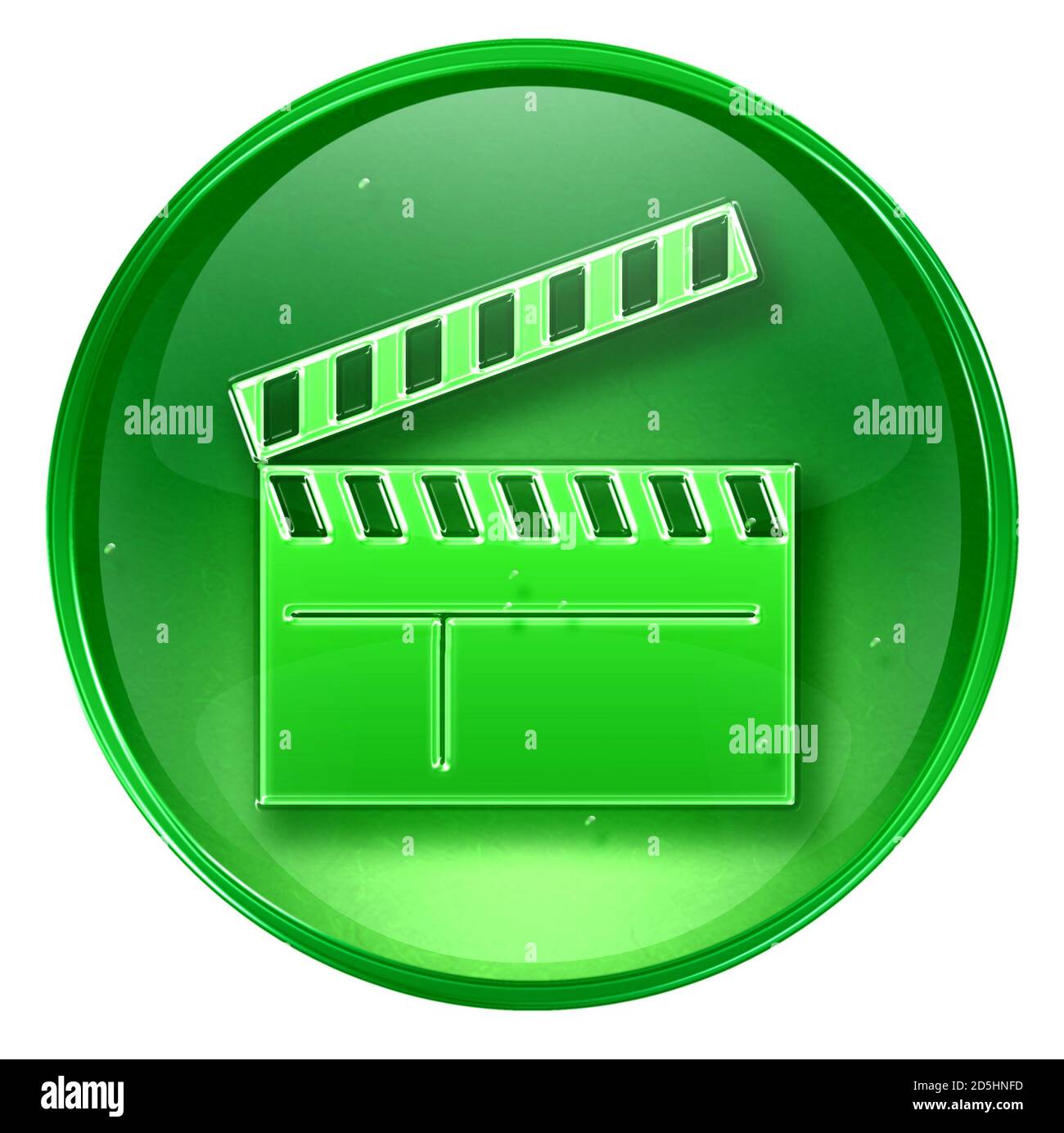icône de planche à clapet de film verte, isolée sur fond blanc. Banque D'Images