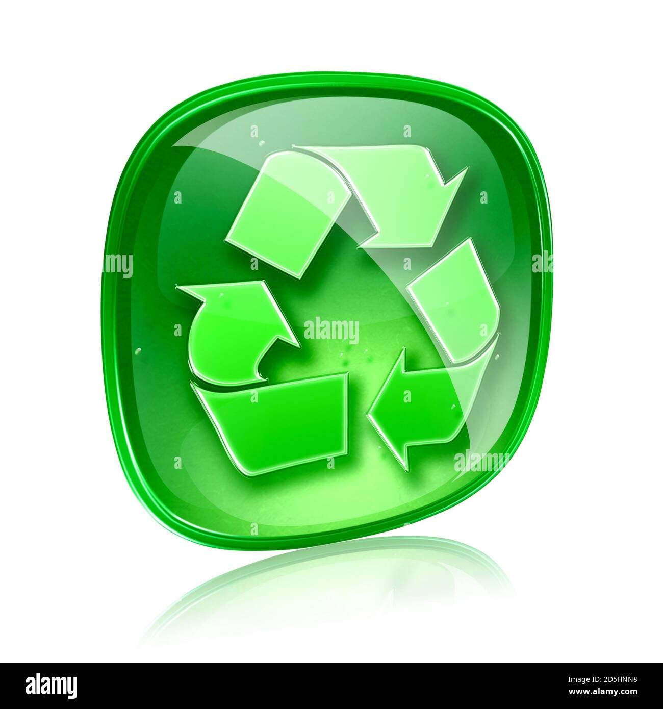 Symbole de recyclage icône verre vert, isolé sur fond blanc. Banque D'Images