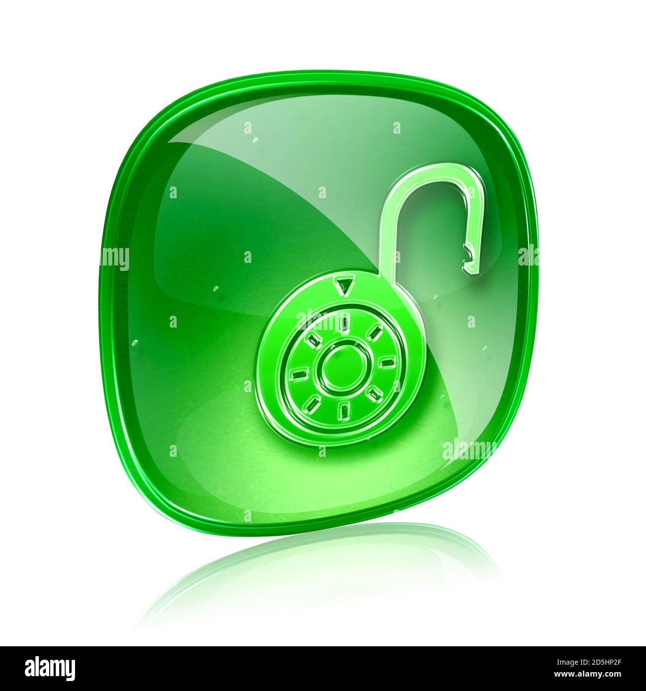 Verrou activé, icône verre vert, isolé sur fond blanc. Banque D'Images