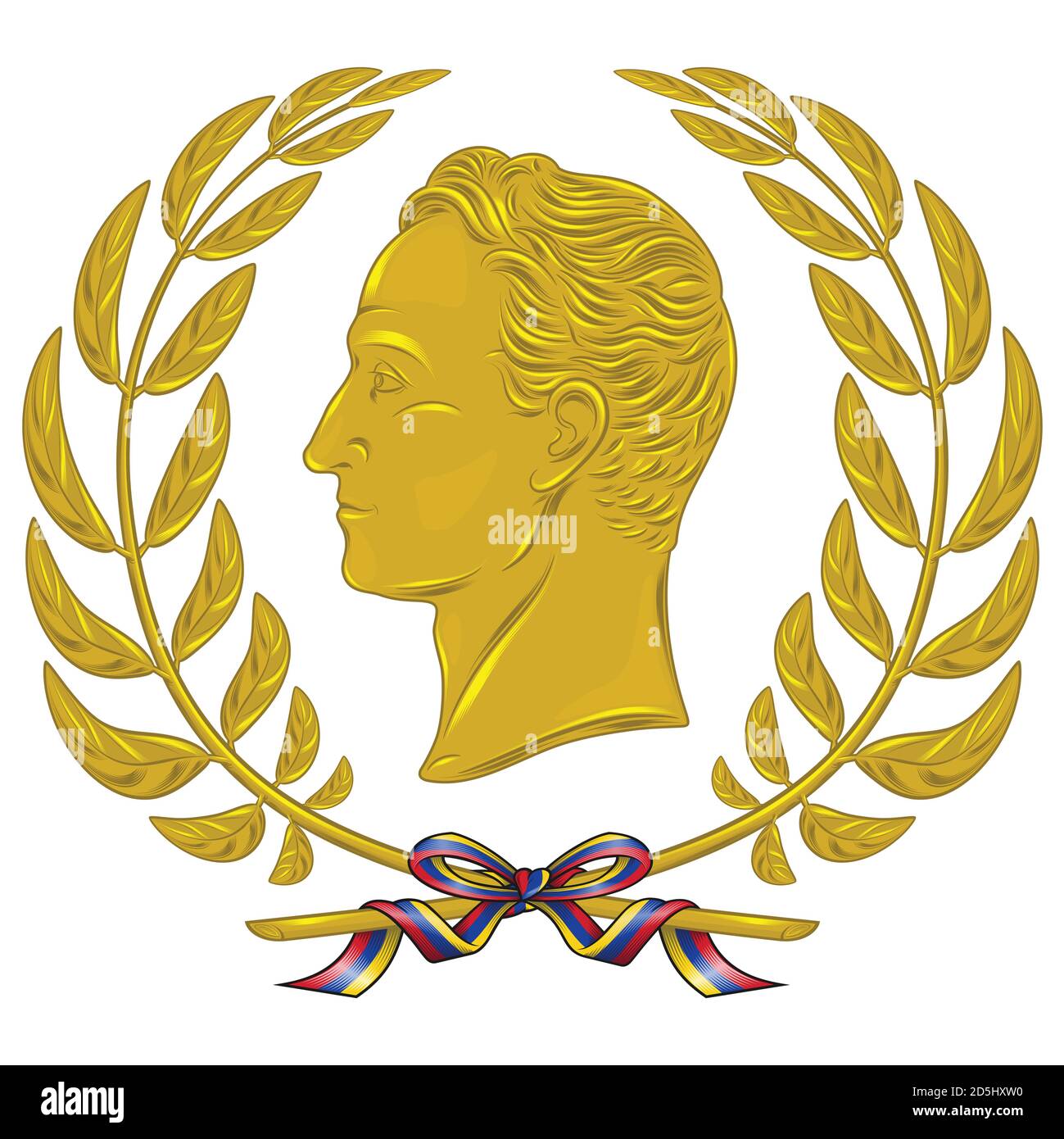 Vector design, simon bolivar libertador de Venezuela, avec couronne d'olive dorée attachée avec ruban Illustration de Vecteur