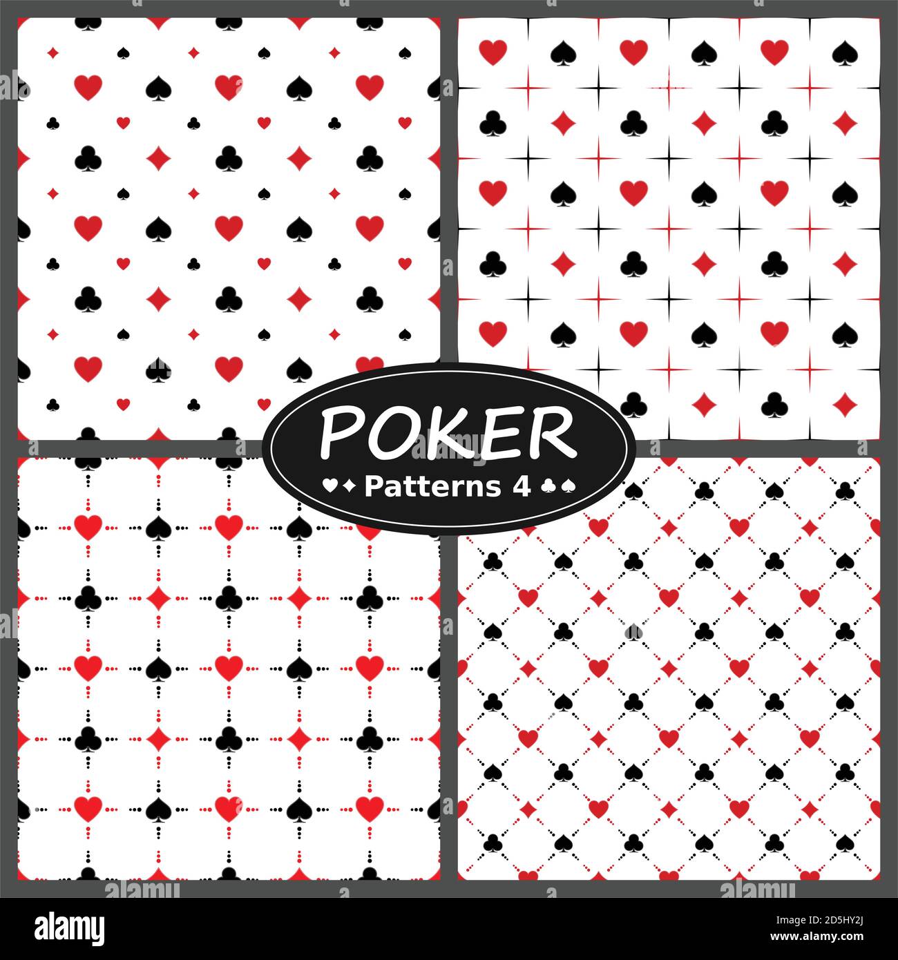 Conception vectorielle, quatre motifs de poker, avec les symboles de trèfle ace de diamant de coeur, le tout sur fond blanc. Illustration de Vecteur