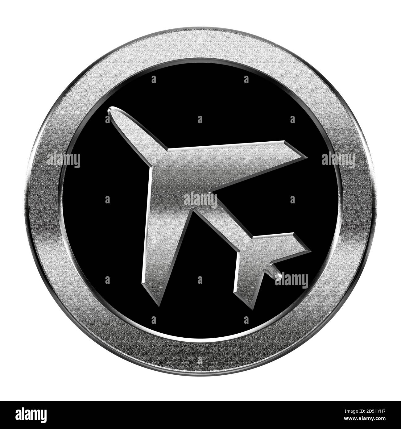 L'icône avion argent, isolé sur fond blanc. Banque D'Images