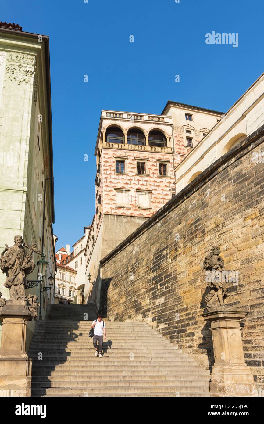 Praha: Escaliers du château de Prague à Hradcany, quartier du château, Praha, Prag, Prague, Tchèque Banque D'Images