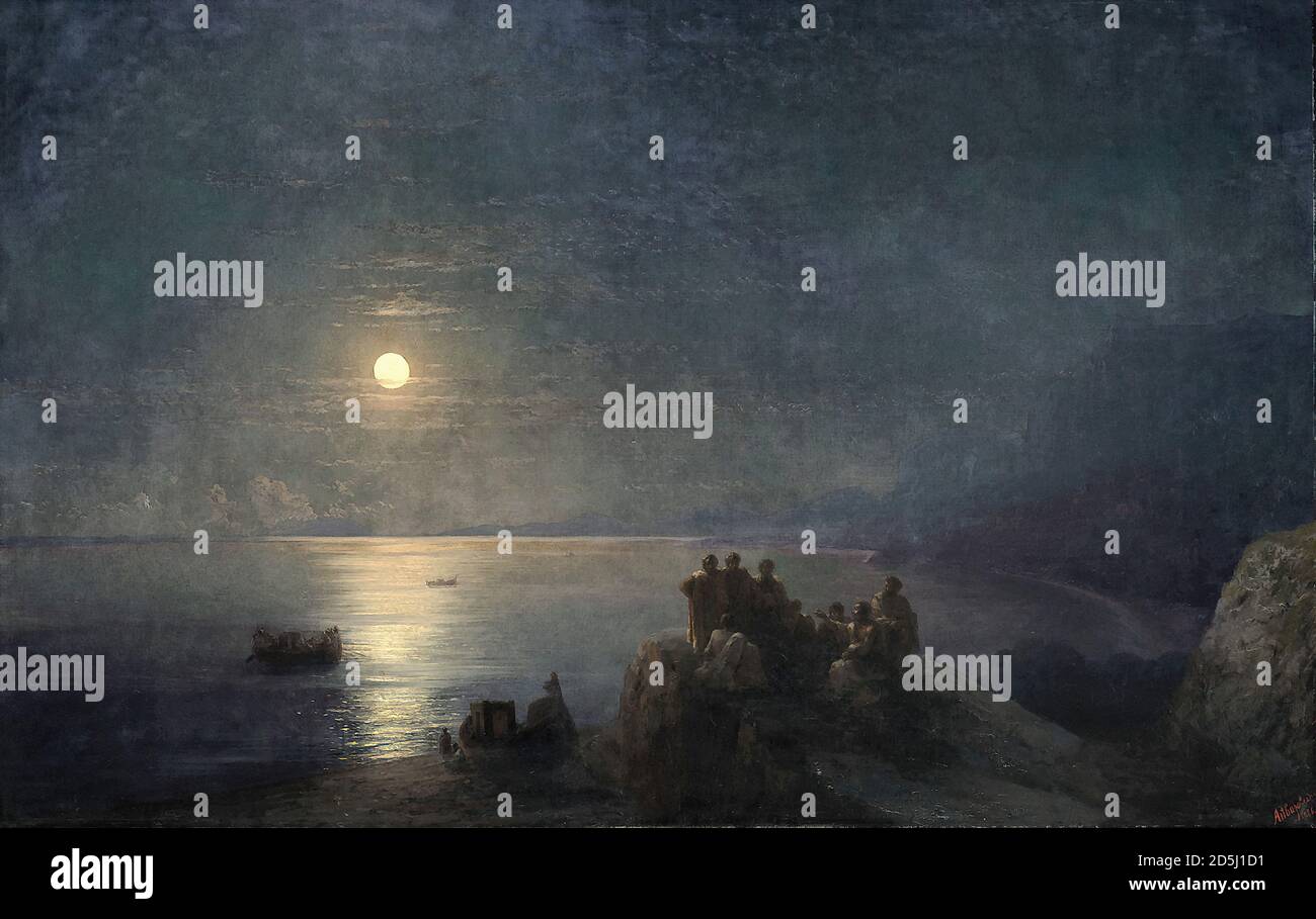 Aivazovsky Ivan Constantinovich - Poètes classiques sur une côte de lune En Grèce antique - École russe - 19e siècle Banque D'Images