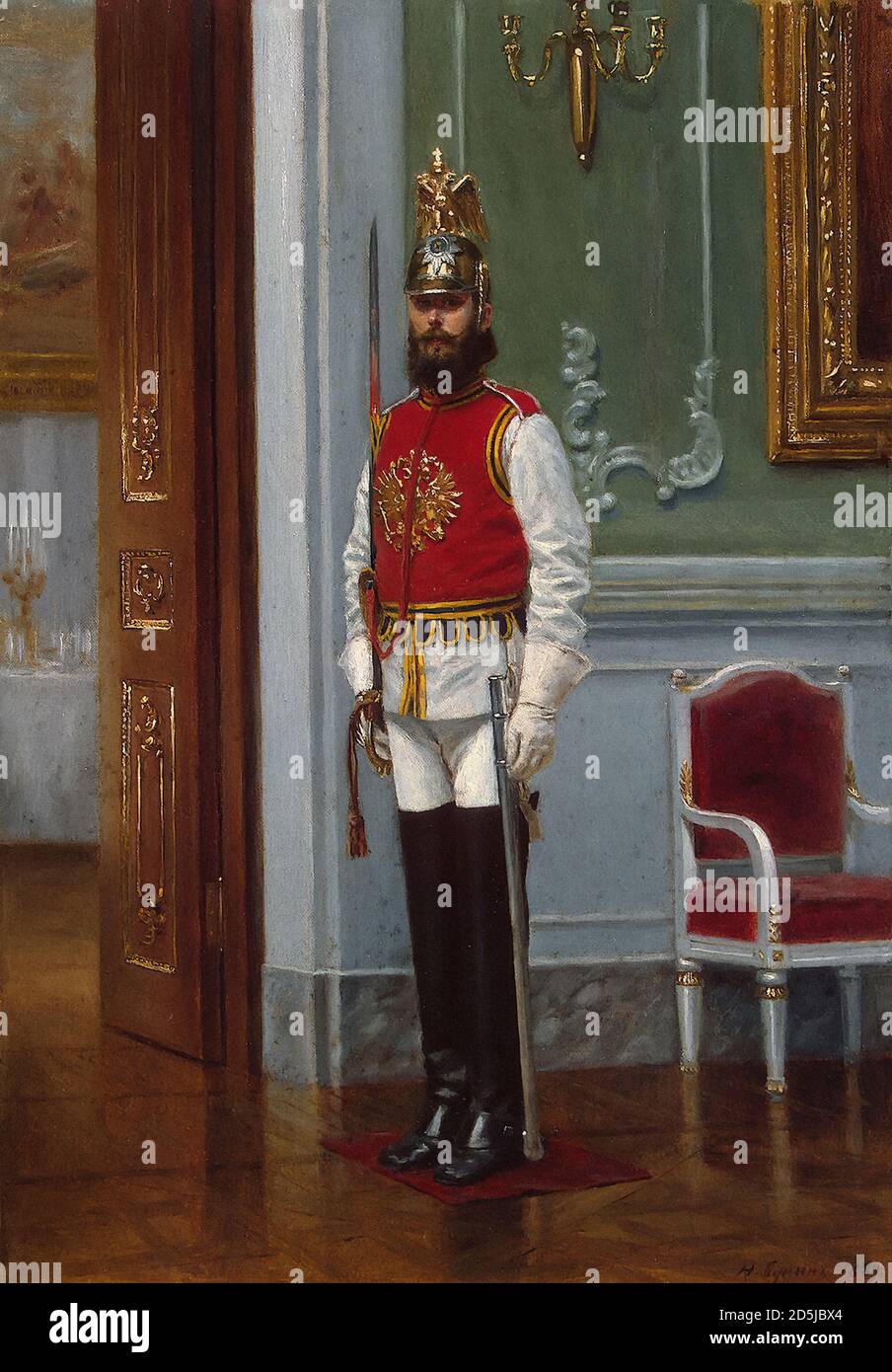 Bunin Narkiz - sentinelle du régiment de chevaux de la Garde-vie à Le Palais d'hiver - École russe - 19e siècle Banque D'Images