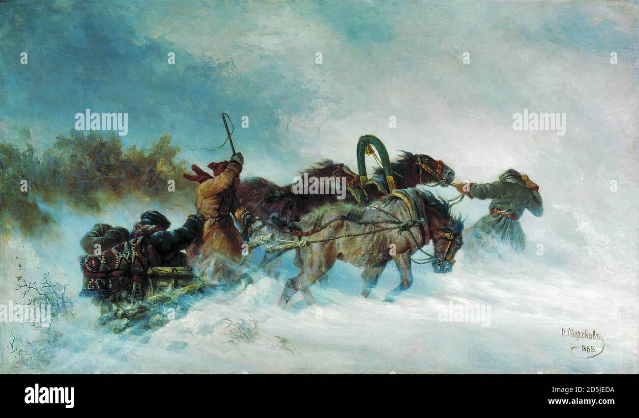 Sverchkov Nichaichai Egorovich - Troïka en hiver 3 - russe École - 19e siècle Banque D'Images