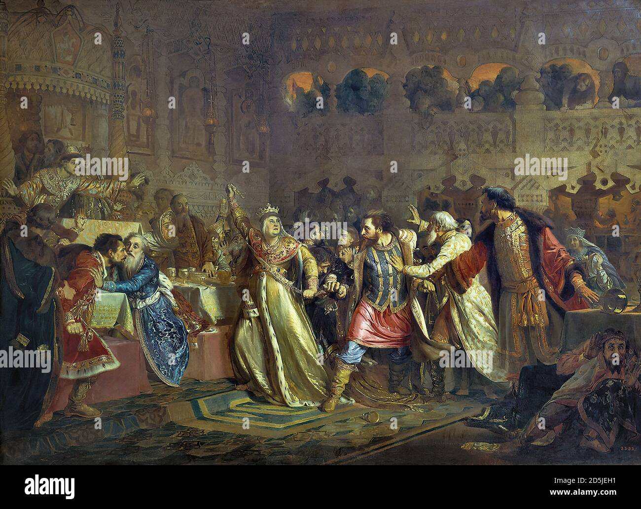 Tchistyakov Pavel - au mariage de Vasilii le sombre Sofia Vitovtovna tire la ceinture du Prince Vasilii Kosoi - École russe - 19e siècle Banque D'Images