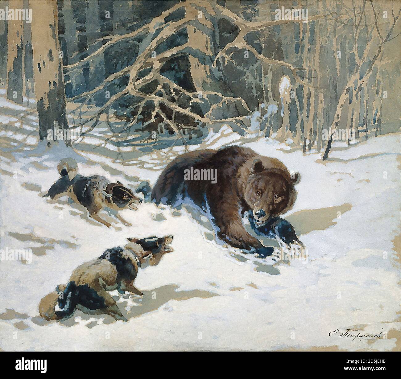 Tikhmenev Efim - Bear Hunt 4 - Ecole de Russie - 19e siècle Banque D'Images