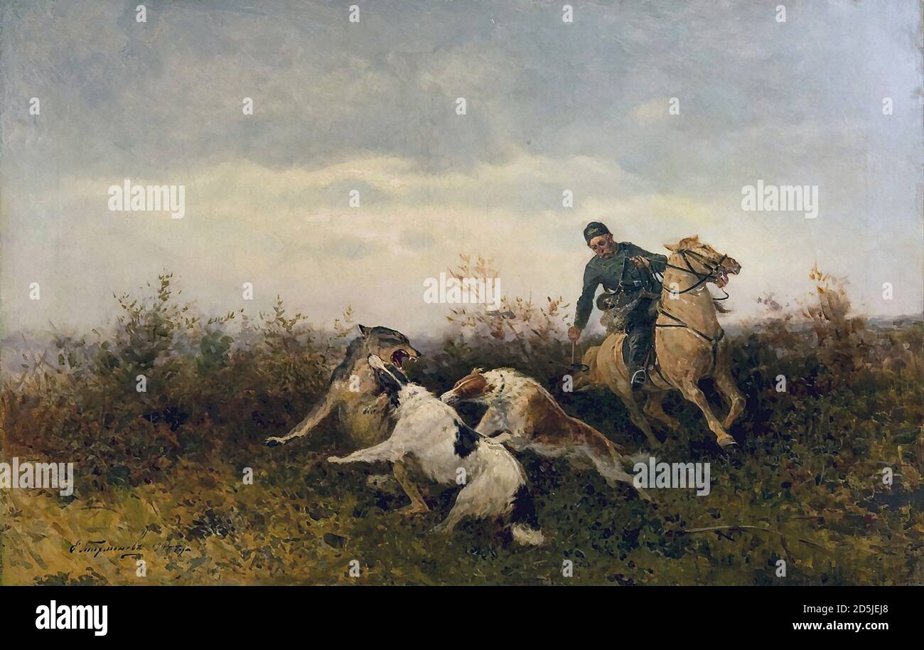 Tikhmenev Efim - chasse aux loups 2 - École russe - 19e siècle Banque D'Images