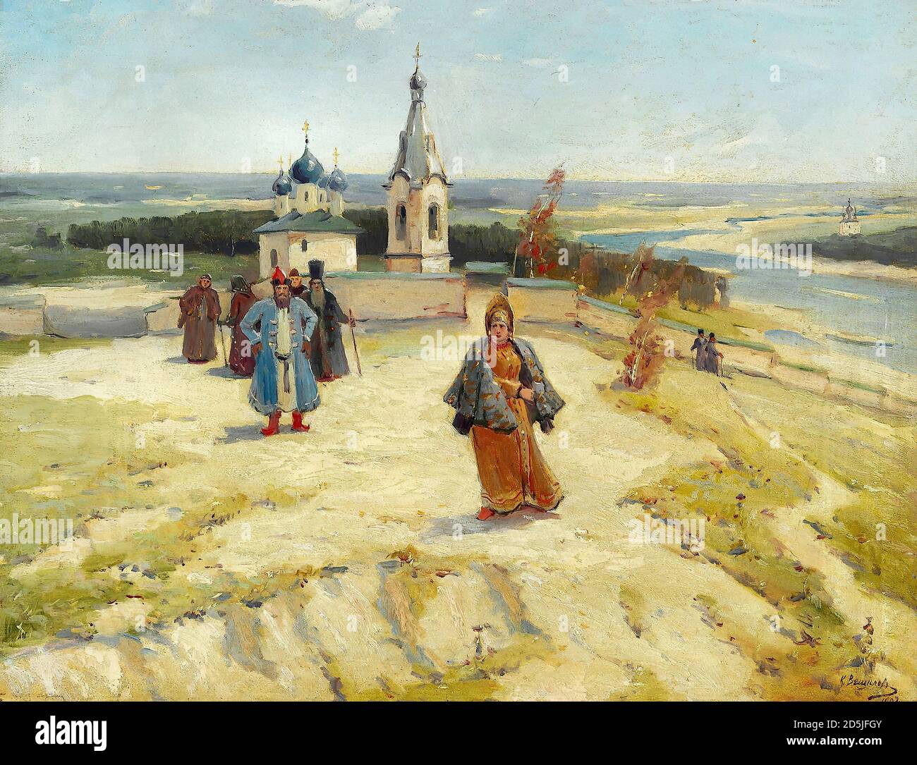Veshchilov Constantine Alexandrovitch - Paysage russe avec des figures et un Monastère - École russe - 19e siècle Banque D'Images